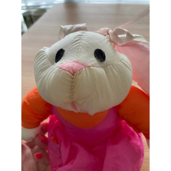 Vintage Plush Rabbit Bunny Pink Orange Stuffed Animal Toy Baby - Picture 6 of 7